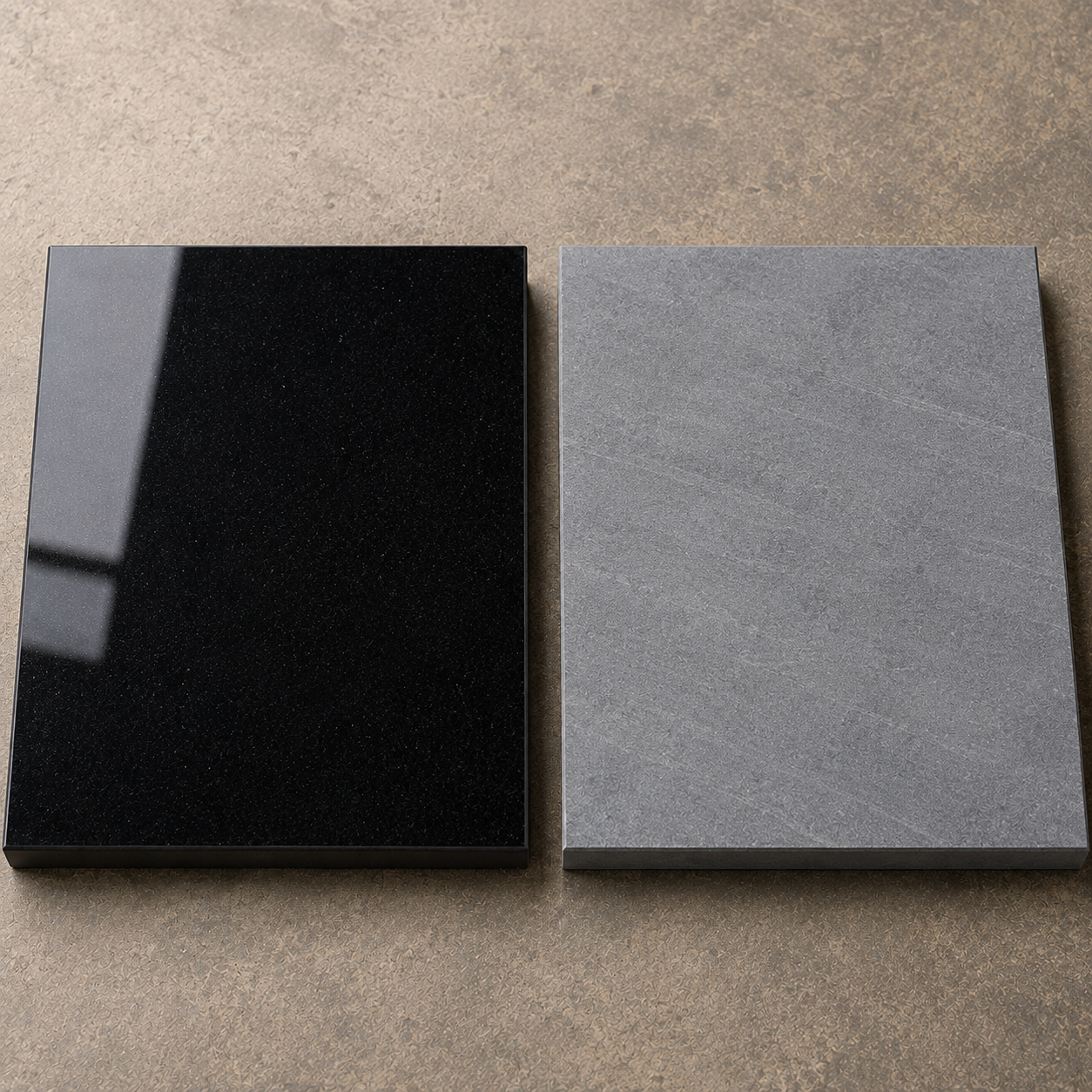 Polished black and grey rectangular stone samples