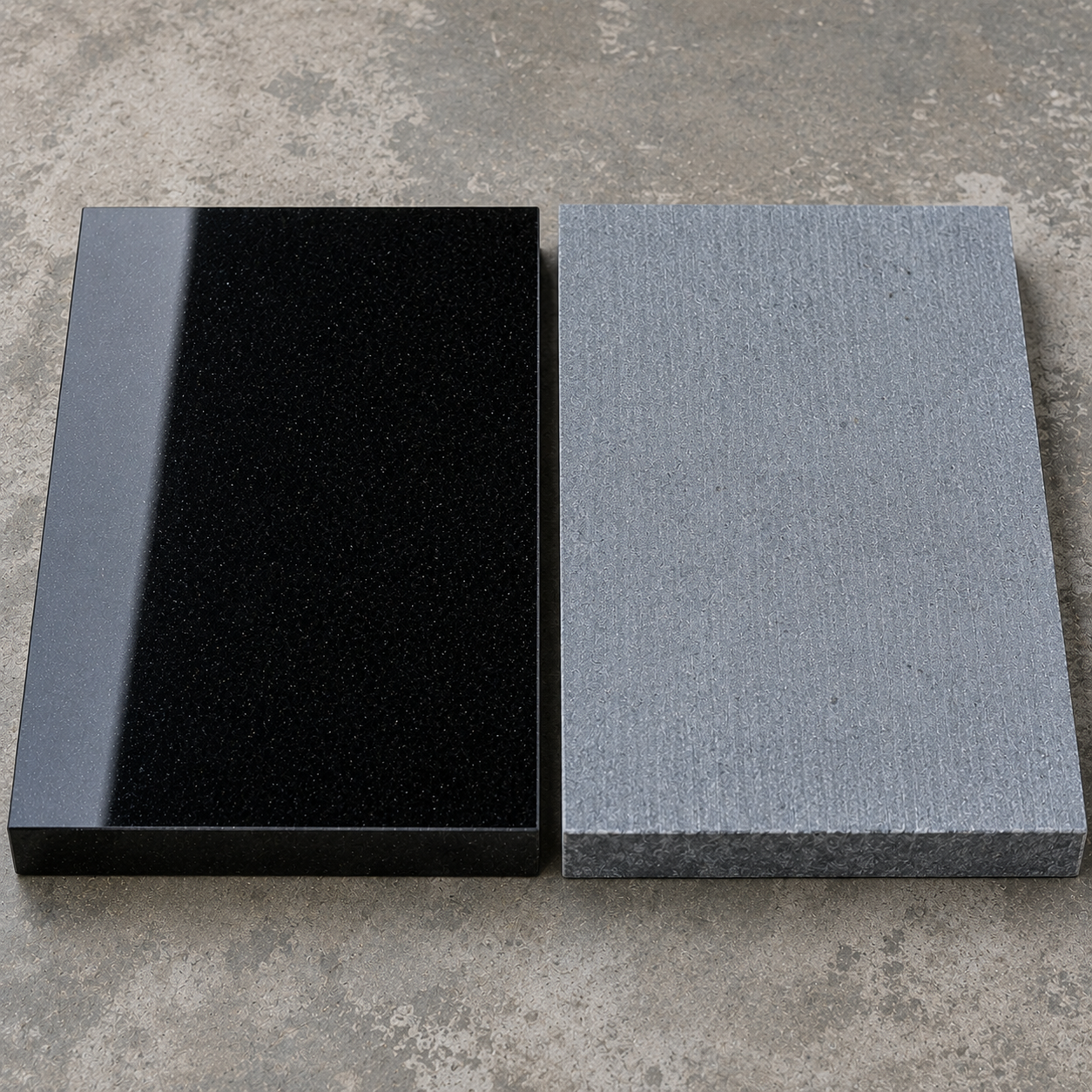 Polished black and grey rectangular stone samples